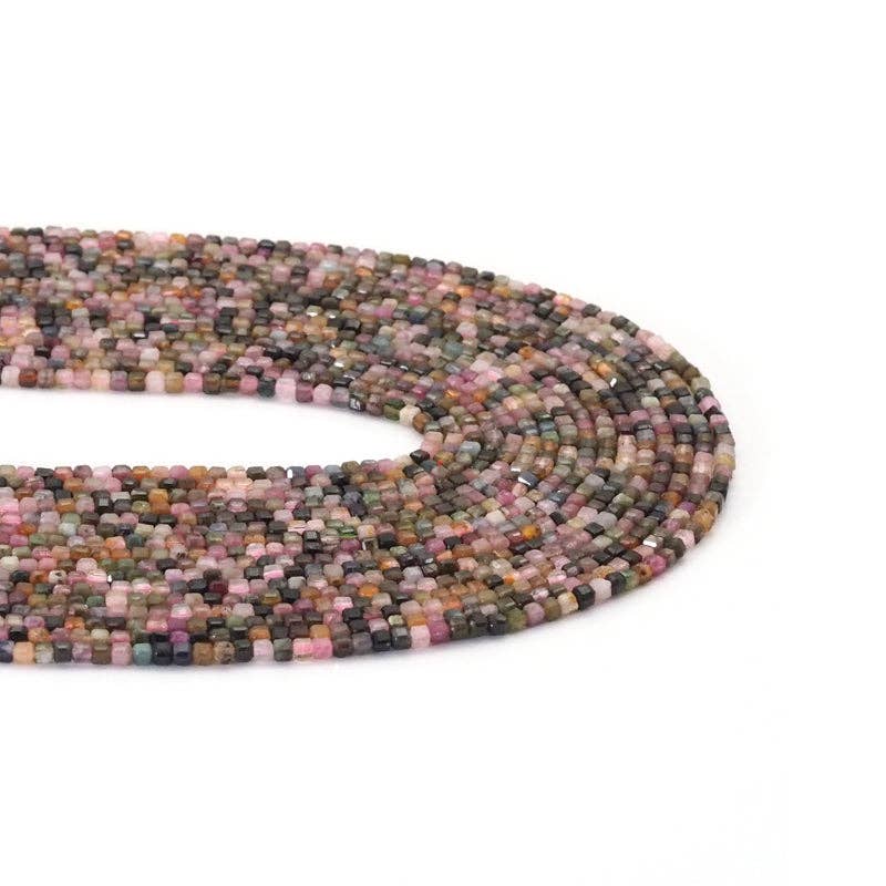 Genuine Multicolor Tourmaline Faceted Cube Beads, 2.5mm, Sku#U1529