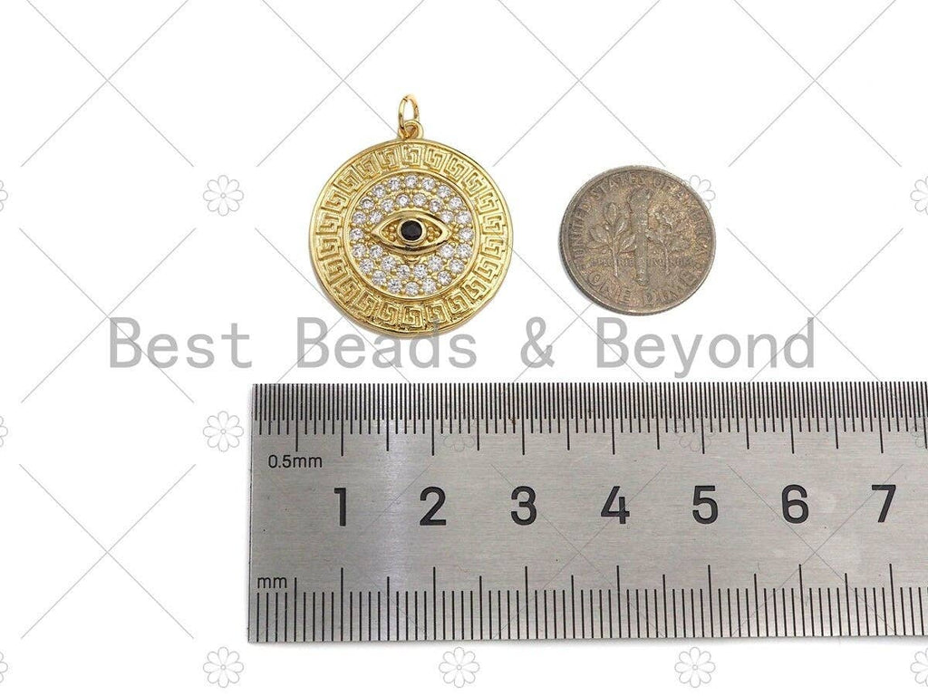 CZ Micro Pave Evil Eye On Round Coin Pendant/Charm,Cubic Zirconia Charm, Necklace Bracelet Charm Pendant, 24x26mm, Sku#Y361
