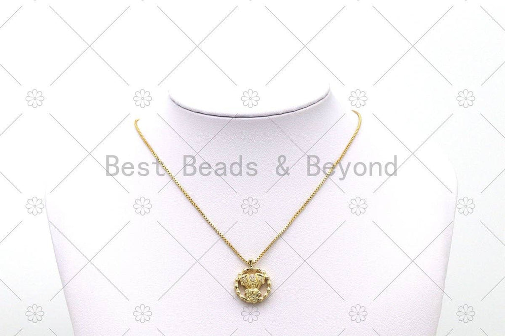CZ Micro Pave Skull With Round Ring Shape Pendant, 18K Gold Filled Skull Charm, Necklace Bracelet Charm Pendant,Sku#Y555