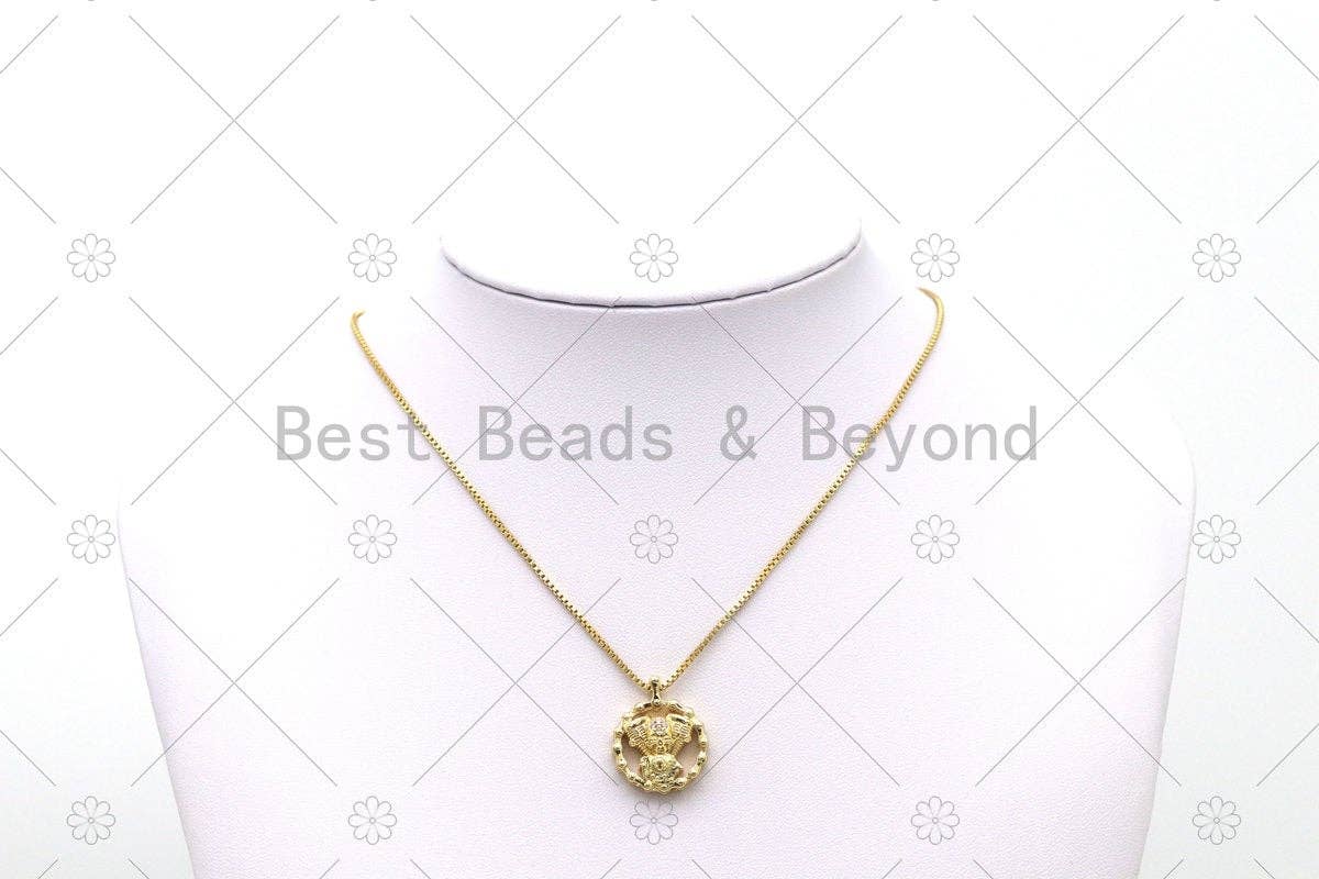CZ Micro Pave Skull With Round Ring Shape Pendant, 18K Gold Filled Skull Charm, Necklace Bracelet Charm Pendant,Sku#Y555