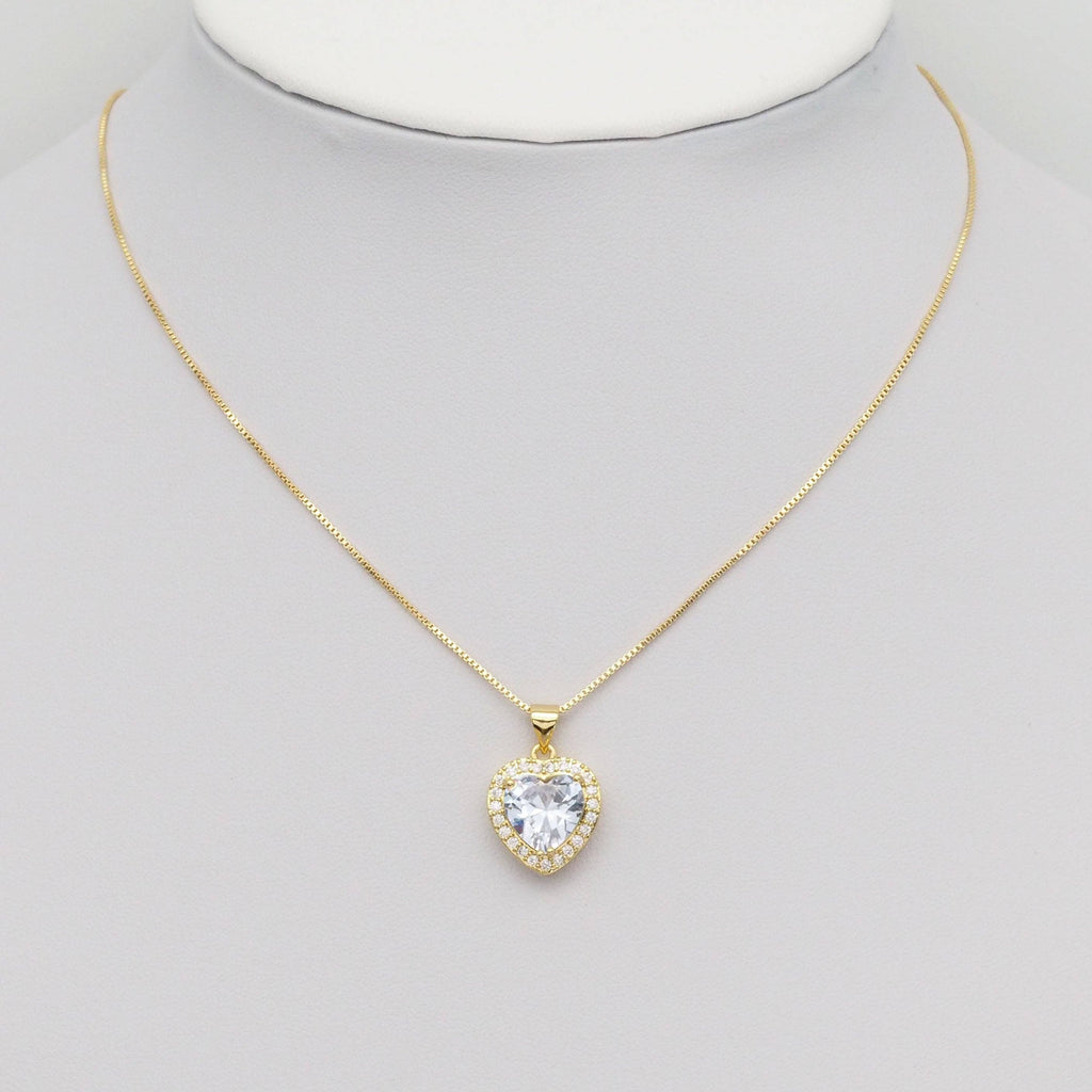 CZ Heart Stud Earrings Pendant Necklace, Sku#LK905
