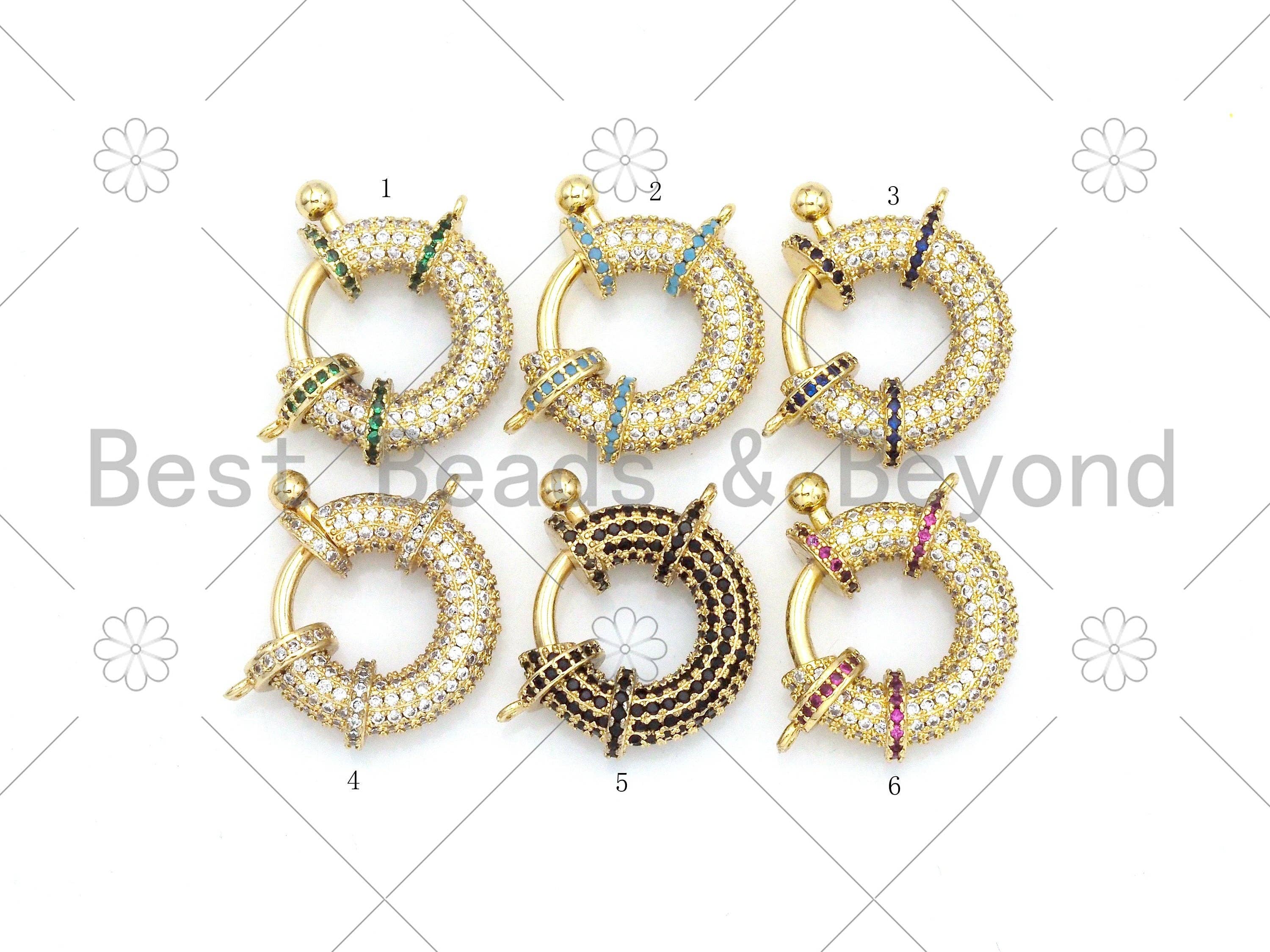 Colorful CZ Pave Spring Gate, 18K Gold Filled Full CZ Round Clasp, Snap Clip Trigger Clasp, Spring Buckle for Chain Purse, 23x18mm,Sku#LK378