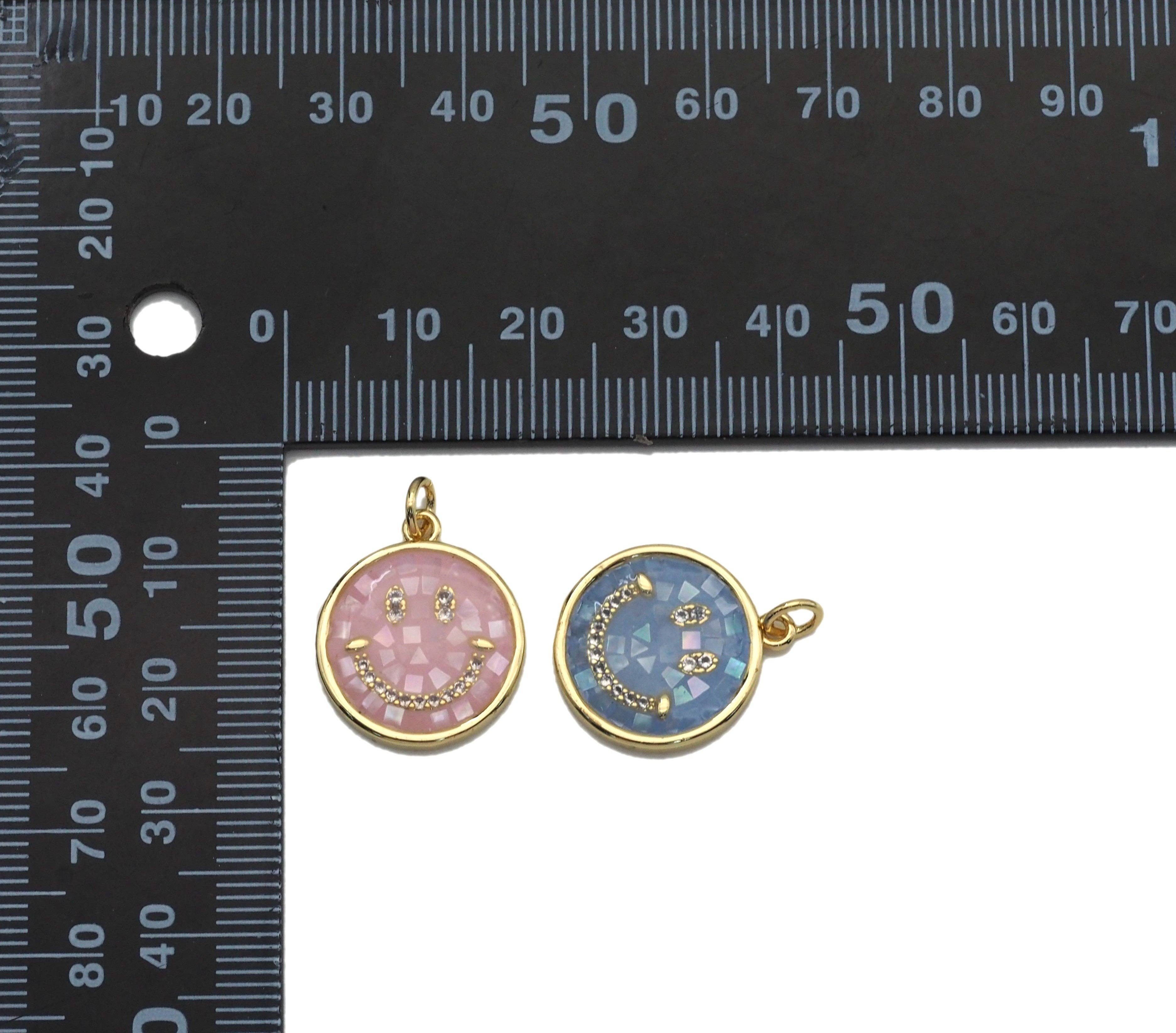 CZ Pave Mother of Pearl Smiley Face Charm, Sku#F1525