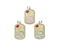 Enamel Sun Rising over the Sea Ocean Waves Tag Charm, Sku#JL146