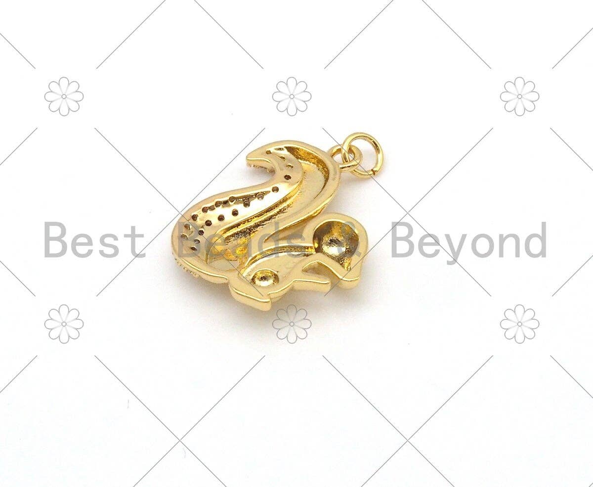 CZ Micro Pave Squirrel Shape Pendant/Charm, 18K Gold Filled Squirrel Charm, Necklace Bracelet Charm Pendant,17x19mm,Sku#Y478