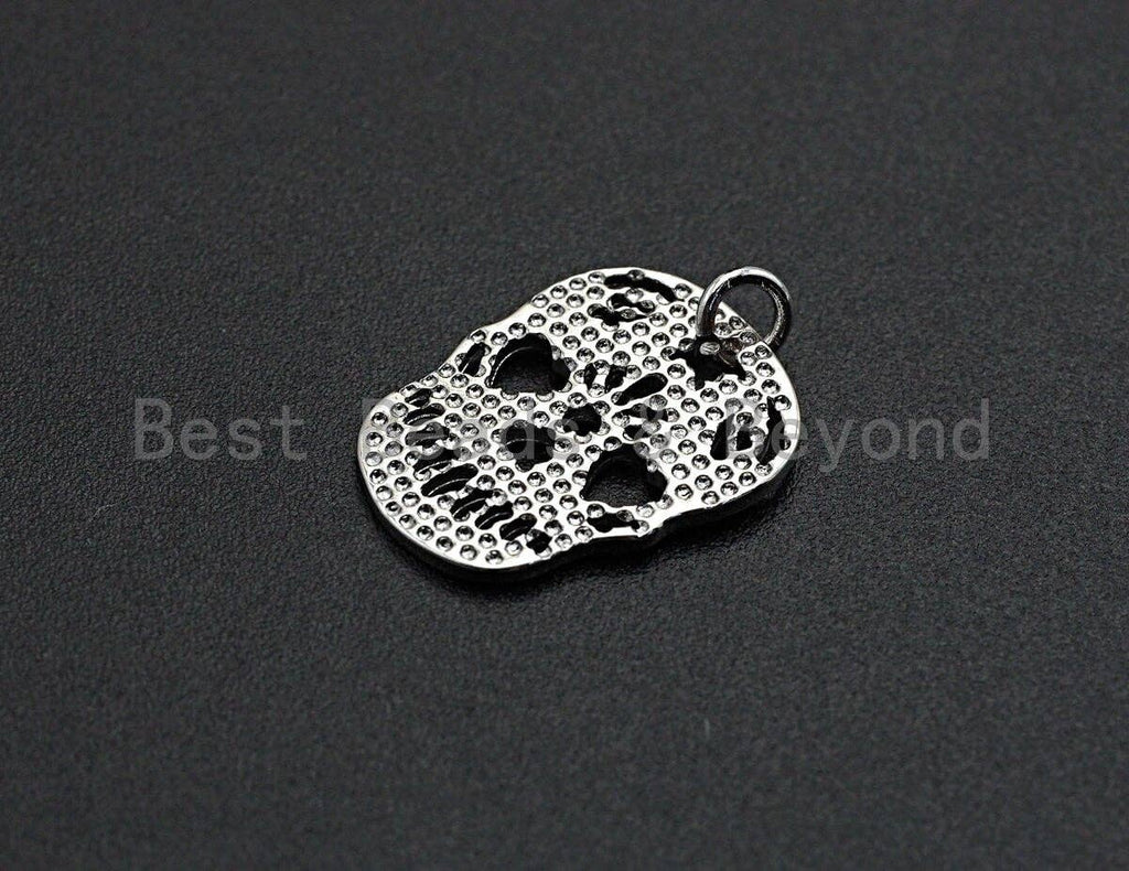 Hollow Out Skull Shape Pendant/Charm, Skull Cubic Zirconia Pendant, Silver/Gold Tone,15x20mm,Sku#Z510