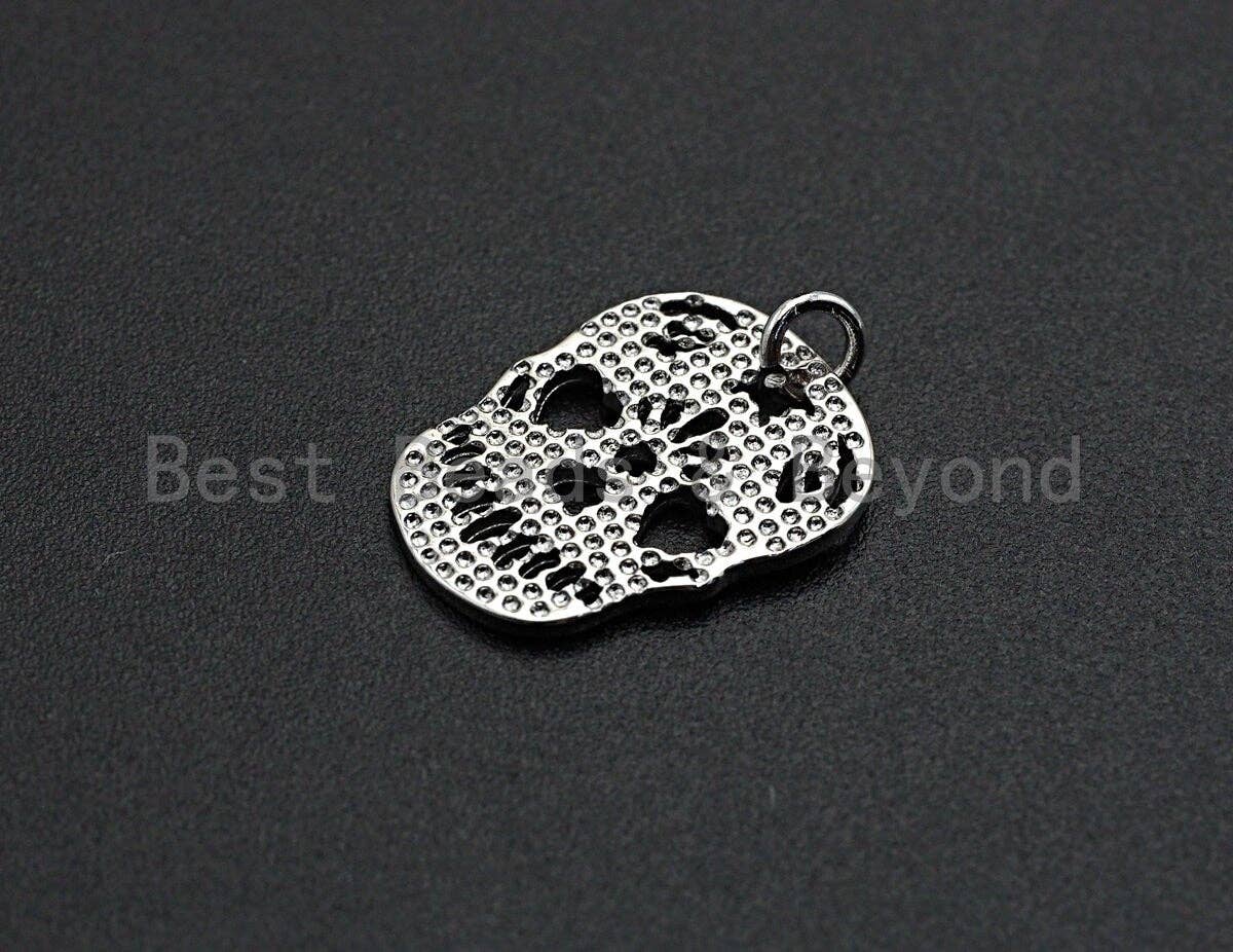 Hollow Out Skull Shape Pendant/Charm, Skull Cubic Zirconia Pendant, Silver/Gold Tone,15x20mm,Sku#Z510
