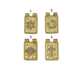 CZ North Star Cresent Moon Evil Eye Cross On Rectangle Charm, Sku#Y685