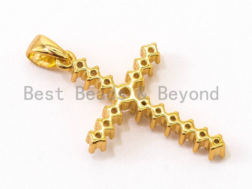 CZ Micro Pave Cross Pendant/Charm, Clear Cubic Zirconia Pave Charm, Silver/Gold/Rose Gold/Black Plated, 15x21mm, sku#Y27