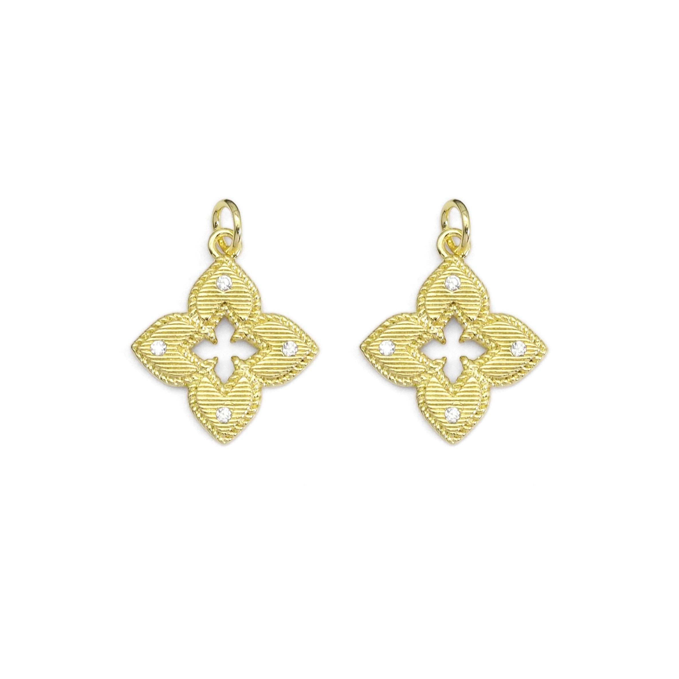 Clear CZ Gold Quatrefoil Flower Charm, Sku#LX366