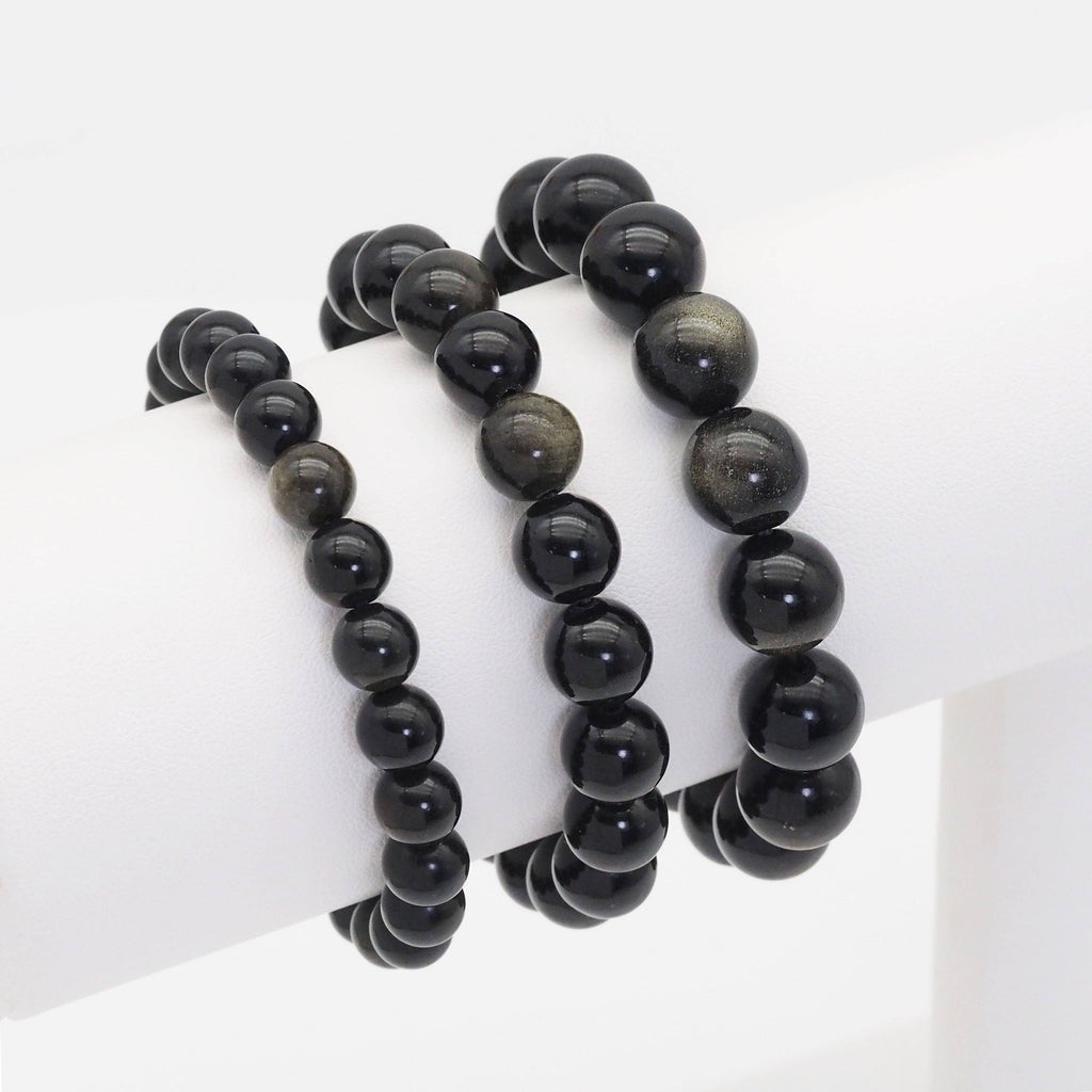 Genuine Golden Obsidian Round Smooth Stretchy Bracelet, 8mm/10mm/12mm, Sku#EF365
