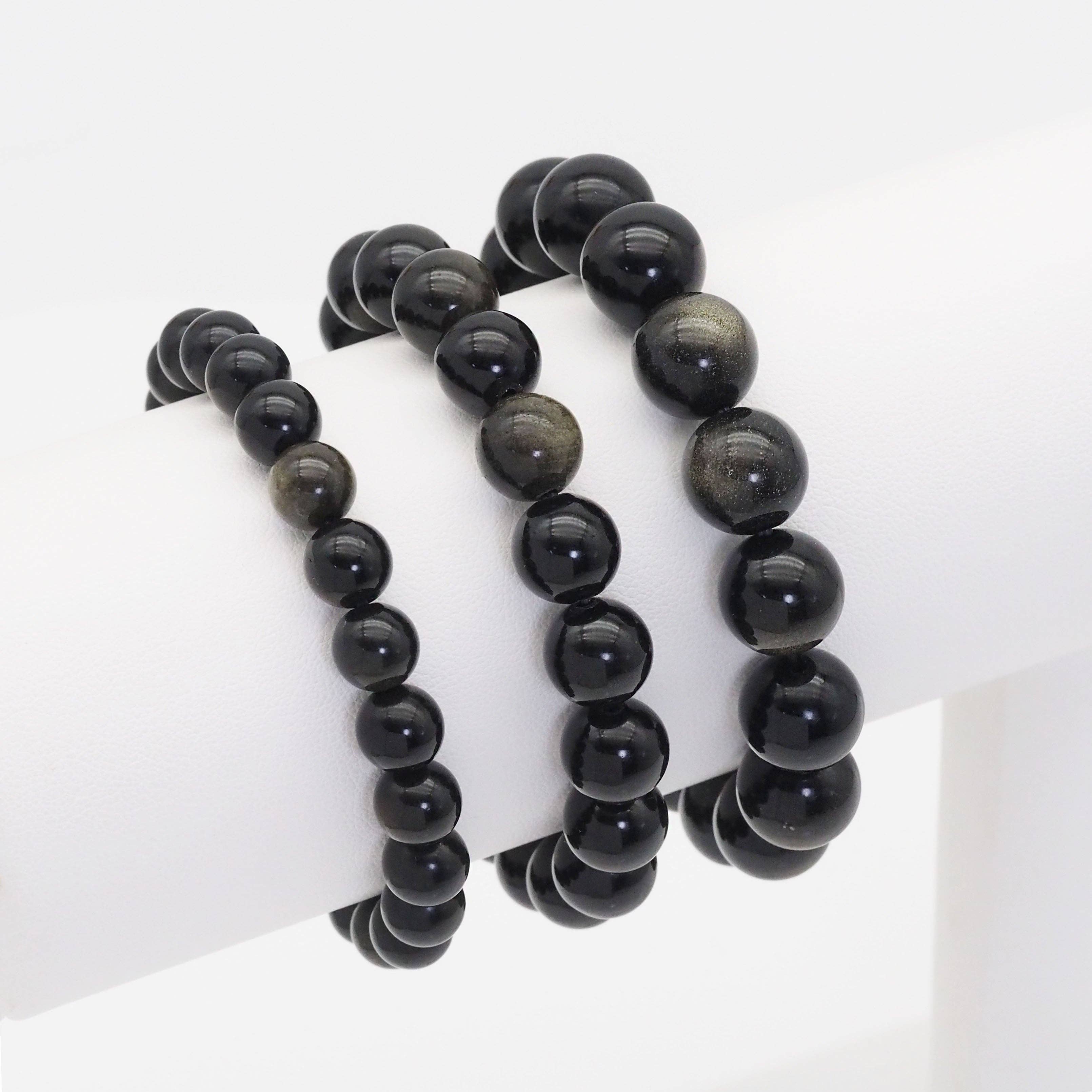 Genuine Golden Obsidian Round Smooth Stretchy Bracelet, 8mm/10mm/12mm, Sku#EF365