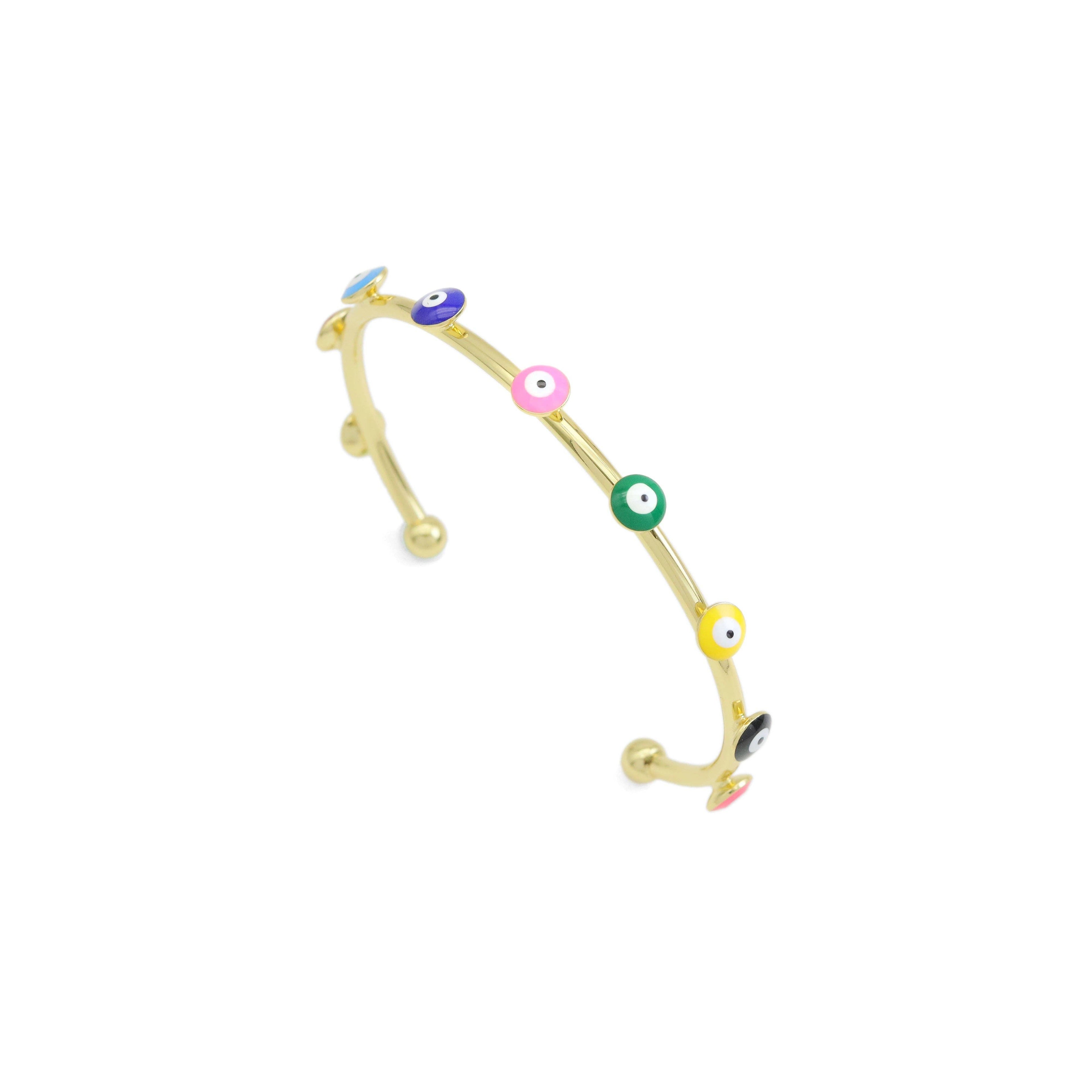 Gold Colorful Evil Eye Adjustable Bracelet, Sku#Y943
