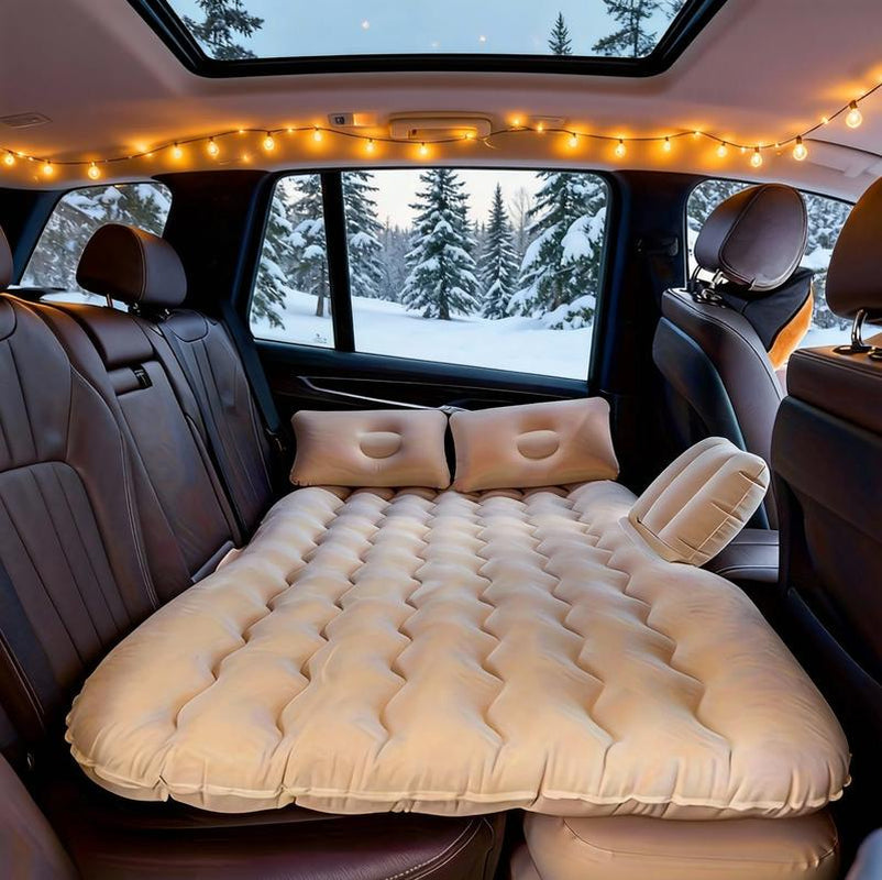 Car Backseat Air Mattress Inflatable Travel Bed for SUV Sedan Holiday Road Trip Sleeping Pad Comfortable Rest for Kids Pets Soft Flocking Wavy Support