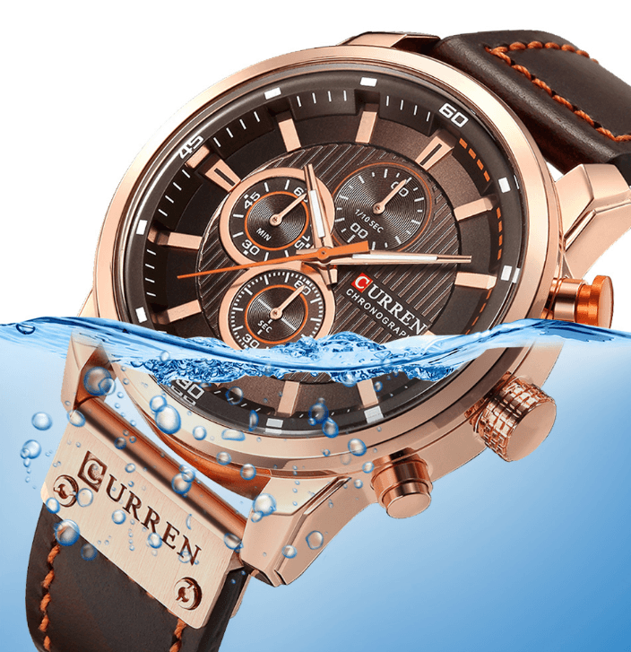 Montre de sport élégante et étanche pour homme avec chronomètres, affichage de la date, bracelets en cuir et verre Hardlex résistant aux rayures. Cadeau idéal pour lui.