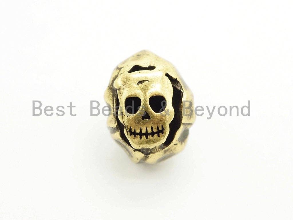 Antique Gold/Silver/Copper Skull with Hat Bead, CZ Pave Double Face Skull, Men's Bracelet Beads, Skull Charm, 10x13x10mm, 1pc, sku#Y137