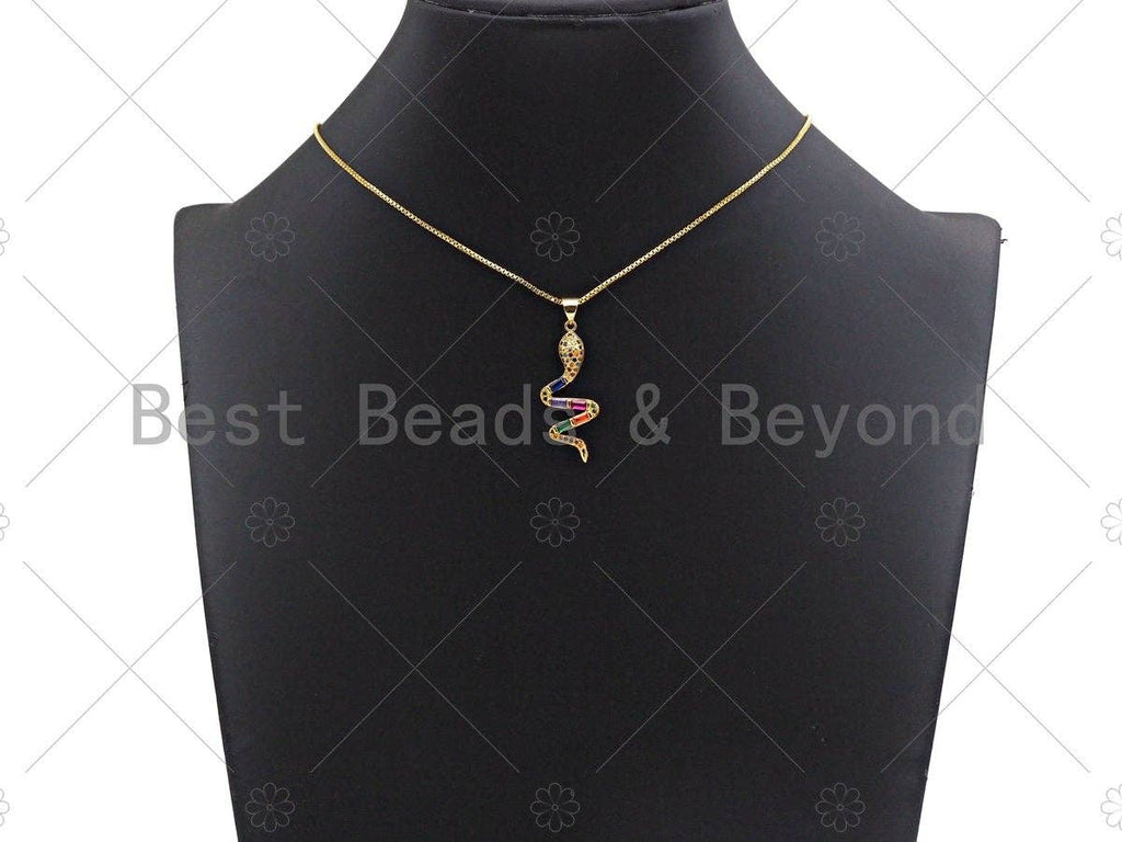 Colorful CZ Micro Pave Snake Shaped Pendant/Charm,Gold Big Cubic Zirconia Pendant Charm,13x33mm,sku#F1269