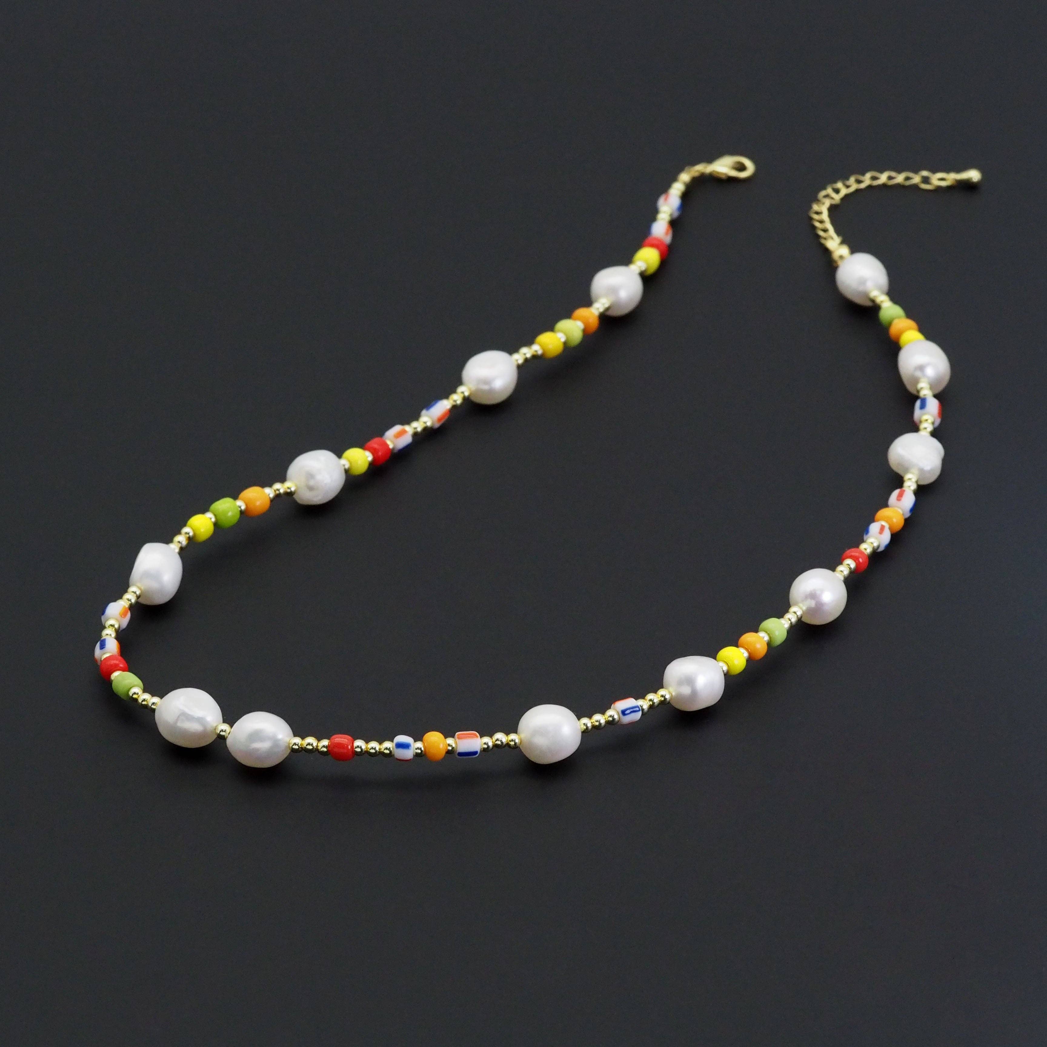Freshwater Pearl with colorful Spacer Beads Necklace Bracelet, sku#EF512