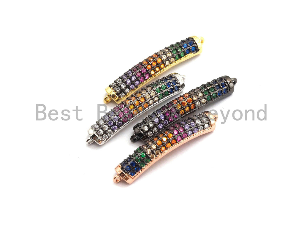 Rainbow CZ Micro Pave Curved Bar Connector for Bracelet, Link Connector, Spacer Connector, 5x30mm/4x40mm,sku#E427C