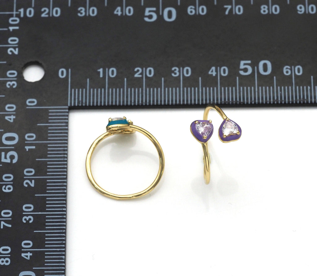 Enamel Double Heart Wrap Adjustable Ring, Sku#O115