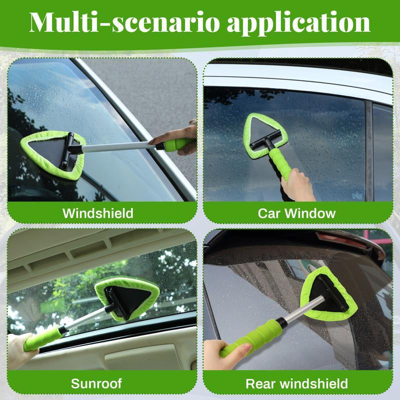 LEIBOO Windshield Cleaning Tool, Microfiber Car Window Cleaner with 3 Reusable and Washable Microfiber Pads and Extendable Handle - Christmas Gift!