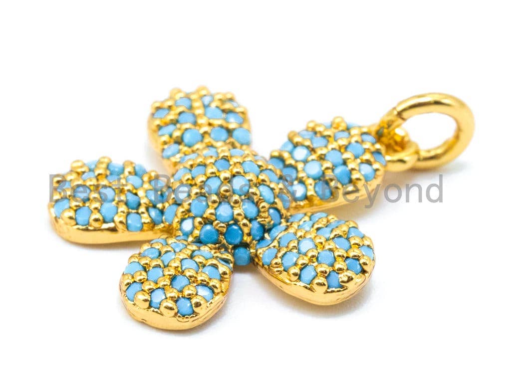 16mm CZ Turquoise Micro Pave Daisy Flower Pendant,sku#L83