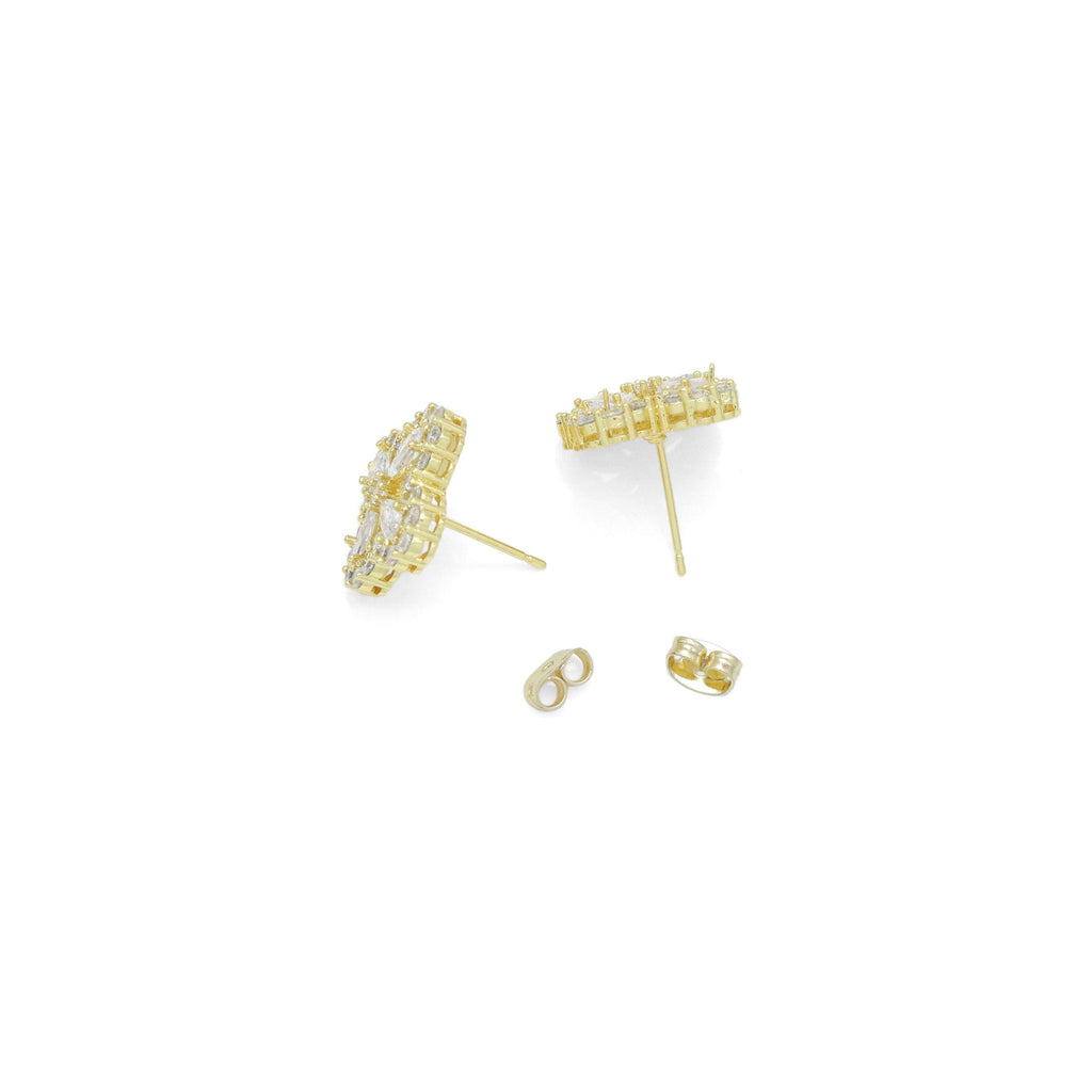 Clear CZ Crystal Gold Flower Stud Earrings, Sku#LX714/LX824