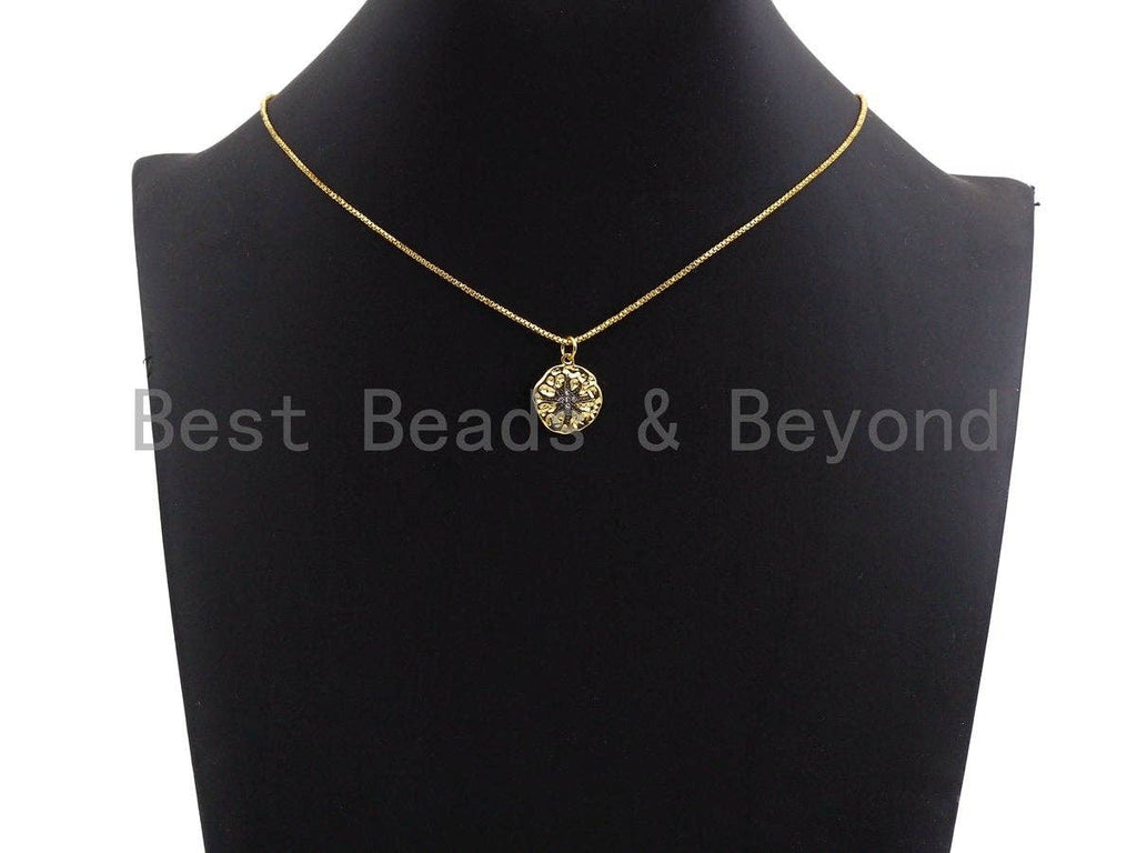 Clear Black CZ Micro Pave Starburst Hammered Gold Pendant/Charm,Star Cubic Zirconia Pendant, 24K Gold Tone,15x17mm,Sku#Z446