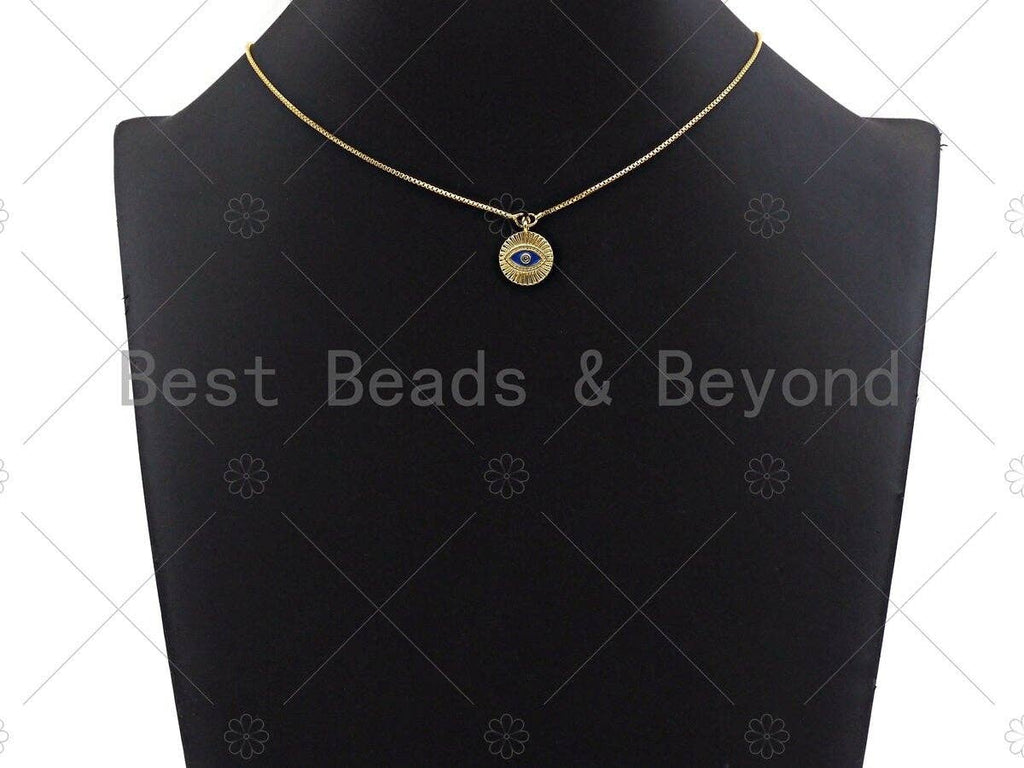 Cobalt Enamel CZ Micro Pave Evil Eye on Disc Pendant/Charm, Lucky eye Cubic Zirconia Pendant, Evil Eye Charm,13x15mm,Sku#L306