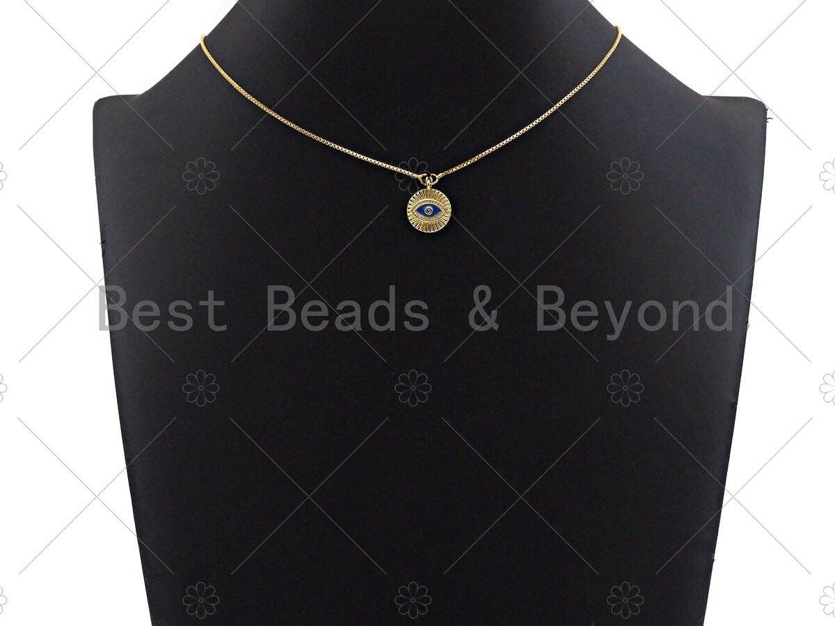 Cobalt Enamel CZ Micro Pave Evil Eye on Disc Pendant/Charm, Lucky eye Cubic Zirconia Pendant, Evil Eye Charm,13x15mm,Sku#L306