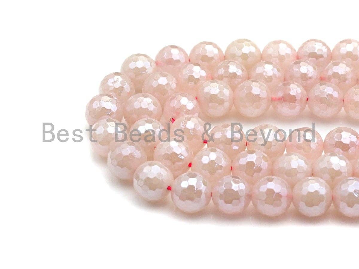 Mystic Plated Rose Quartz Beads, 6mm/8mm/10mm/12mm Round Faceted Rose Quartz Beads, 15.5" Full Strand, sku#UA62