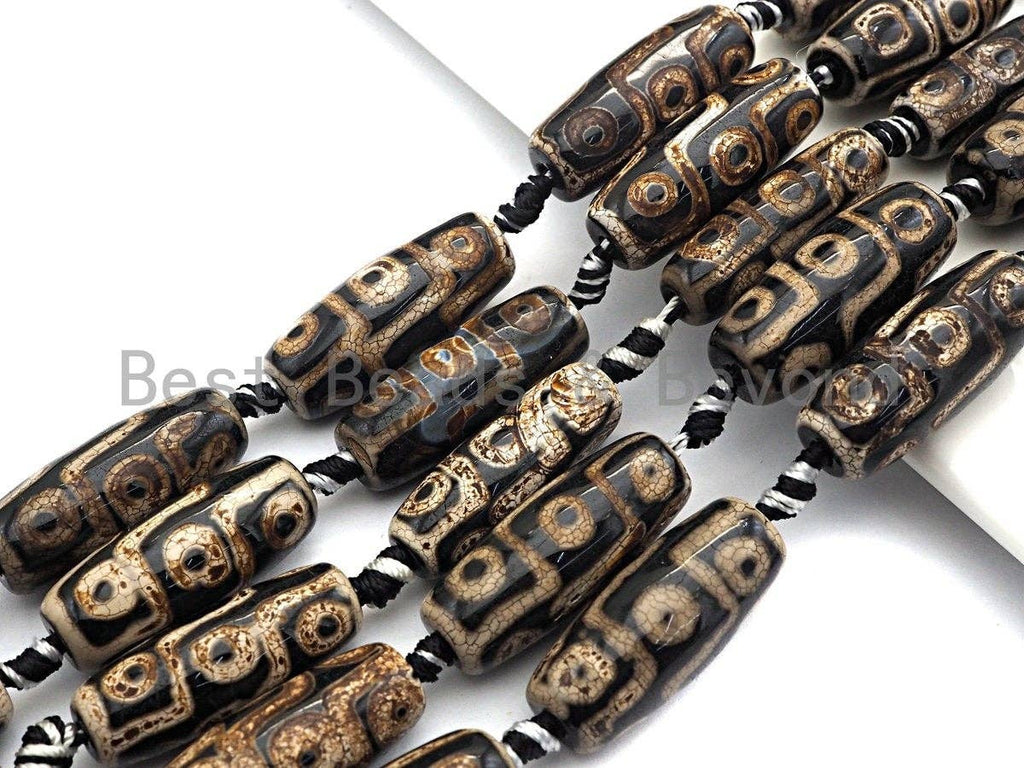 1pc/10pcs Natural Tibetan Agate Beads, Ancient Tibetan Long Oval beads, Dzi Agate Beads, 12x30mm, sku#U537