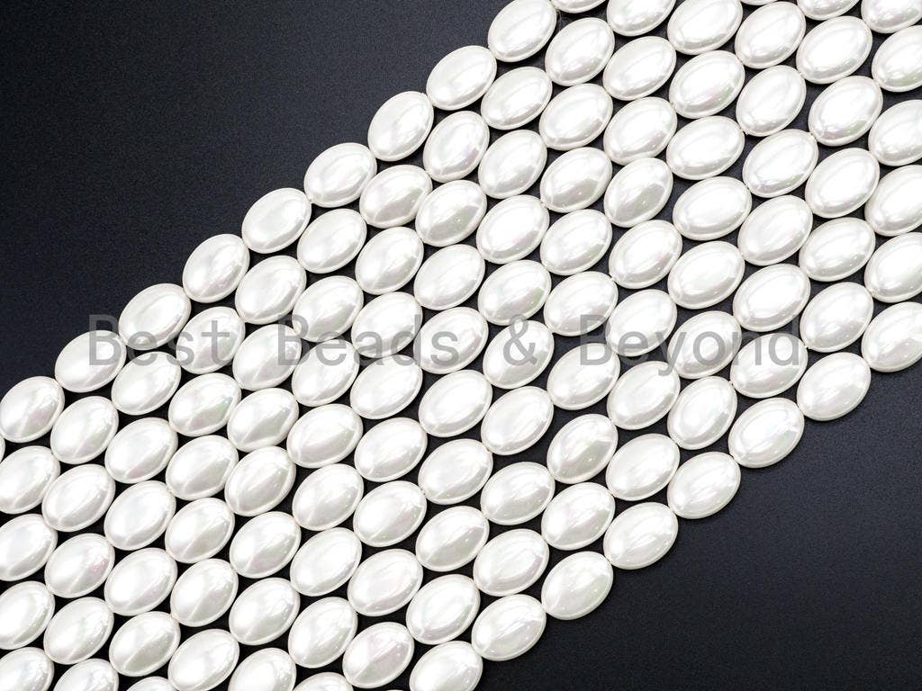 Natural AB Color Mother of Pearl beads, 7x13x18mm White Pearl Oval beads, Flat Oval Smooth Pearl Shell Beads, 16inch full strand, SKU#T63