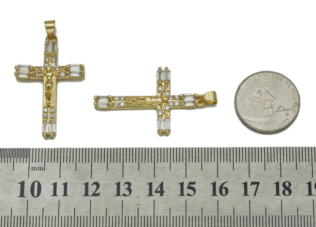 Gold Baguette CZ Cross Charm, Sku#LD305
