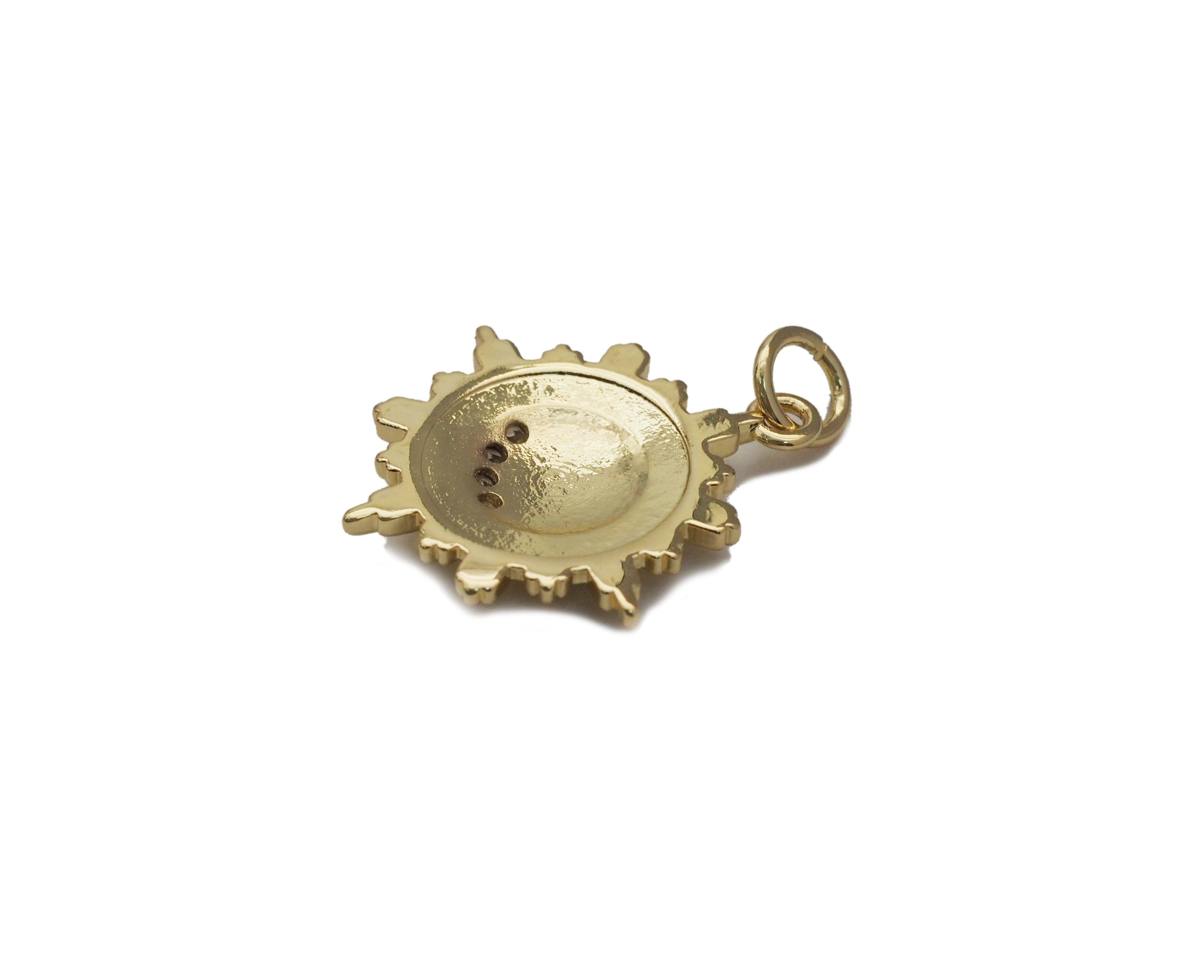 CZ Gold Enamel Moon Star on Flower Charm, Sku#LX127