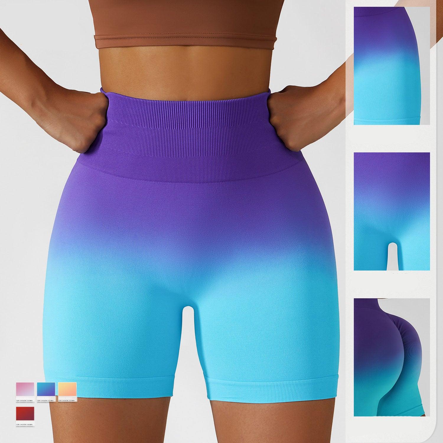 Shorts de yoga taille haute dégradés pour le fitness cowgirl | Vêtements de sport sans couture pour le yoga, la course à pied