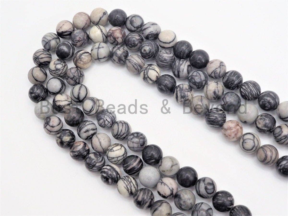 Quality Natural Web Jasper Smooth Round Beads, Black silk Gemstone Beads,15.5" Full Strand,SKU#U395