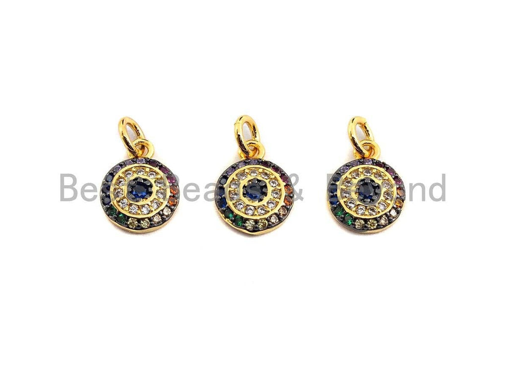 Colorful CZ Micro Pave Evil Eye on Disc Pendant/Charm,Round Evil Eye CZ Pendant, 24K Gold Tone,9x12mm,Sku#Z525