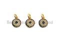 Colorful CZ Micro Pave Evil Eye on Disc Pendant/Charm,Round Evil Eye CZ Pendant, 24K Gold Tone,9x12mm,Sku#Z525