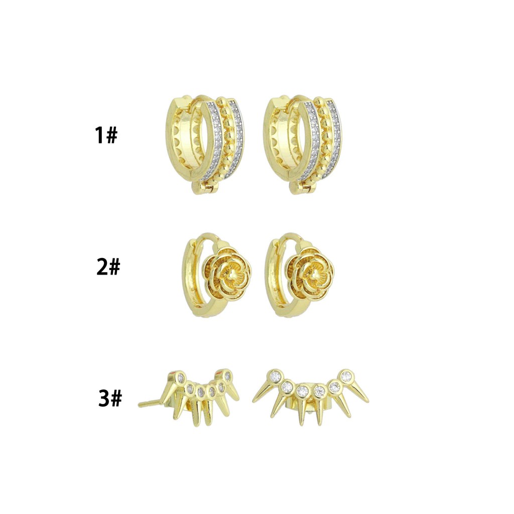 Clear CZ Dual color Hoop, Rose Flower, Spike Earrings, Sku#LD749