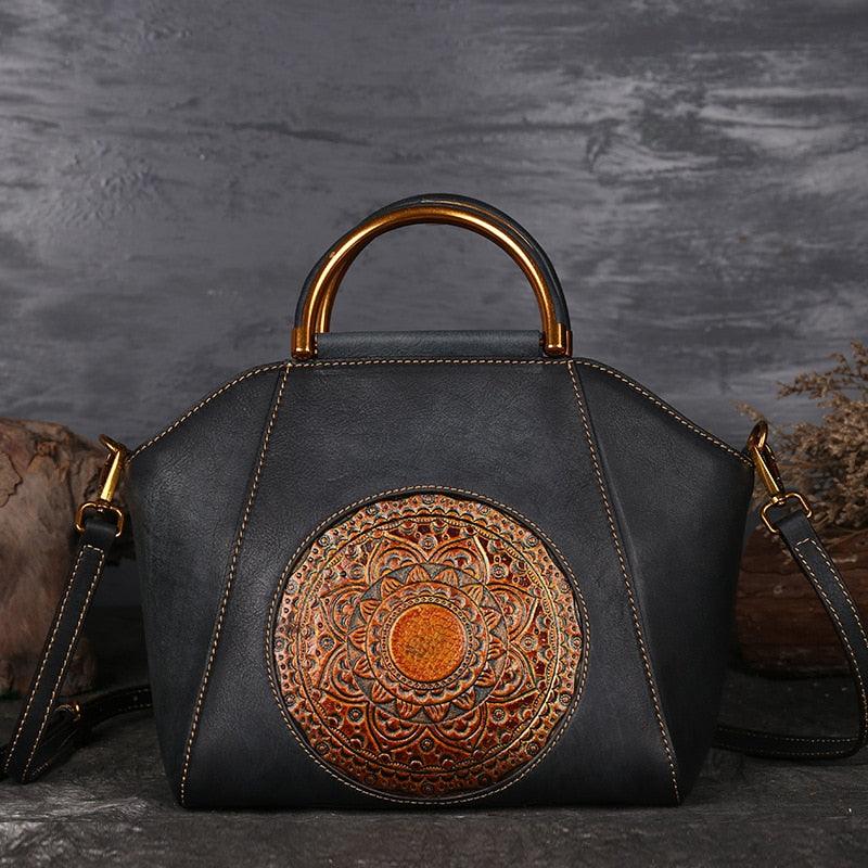 Sac à bandoulière en cuir gaufré Mandala