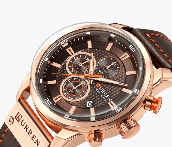 Montre de sport élégante et étanche pour homme avec chronomètres, affichage de la date, bracelets en cuir et verre Hardlex résistant aux rayures. Cadeau idéal pour lui.