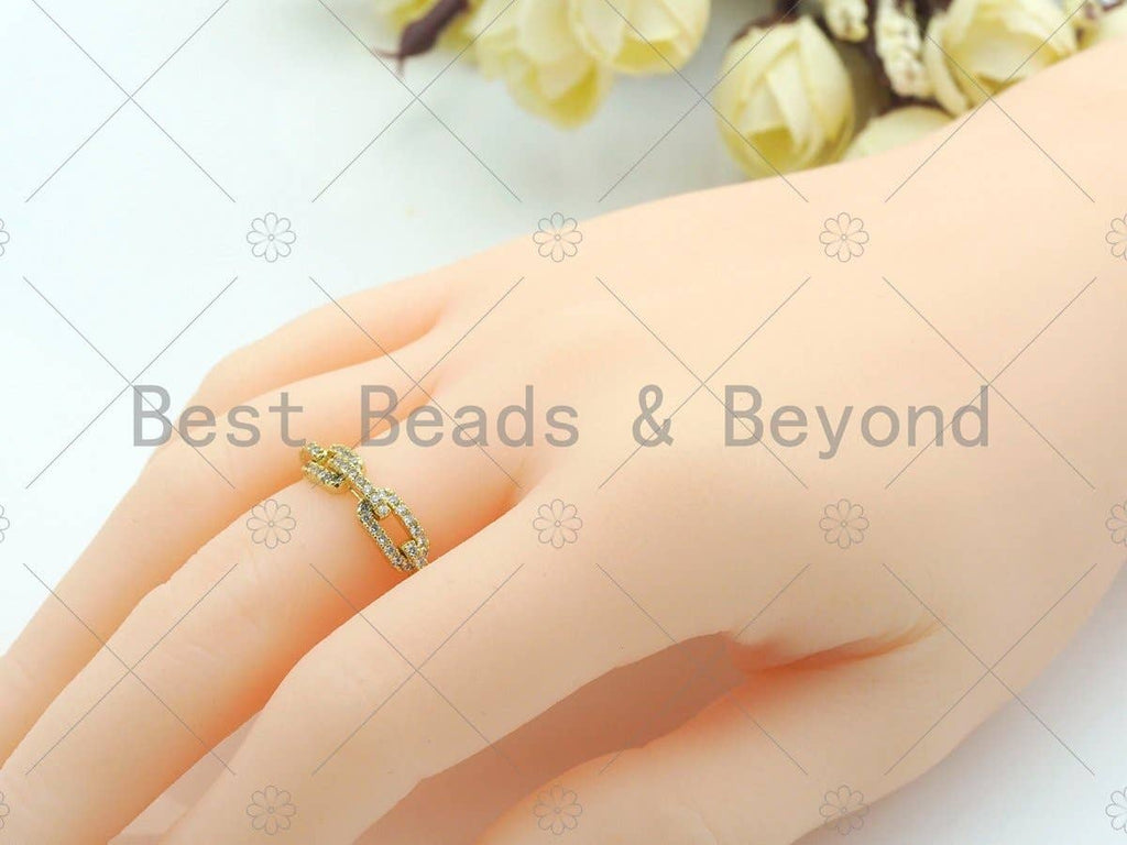 CZ Paper Clip Link Chain Adjustabel Ring, Sku#LK101