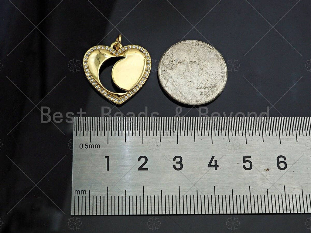 Gold Filled CZ Micro Pave Hollow Out Cresent Moon On Heart Shape Pendant ,18K Gold Filled Charm, Necklace Bracelet Pendant,21x20mm,Sku#LD102