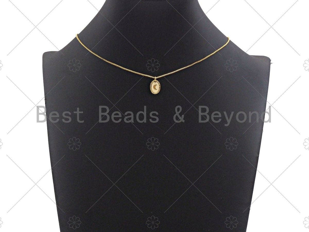 White Enamel Cresent Moon On Oval Pendant,sku#Z1236