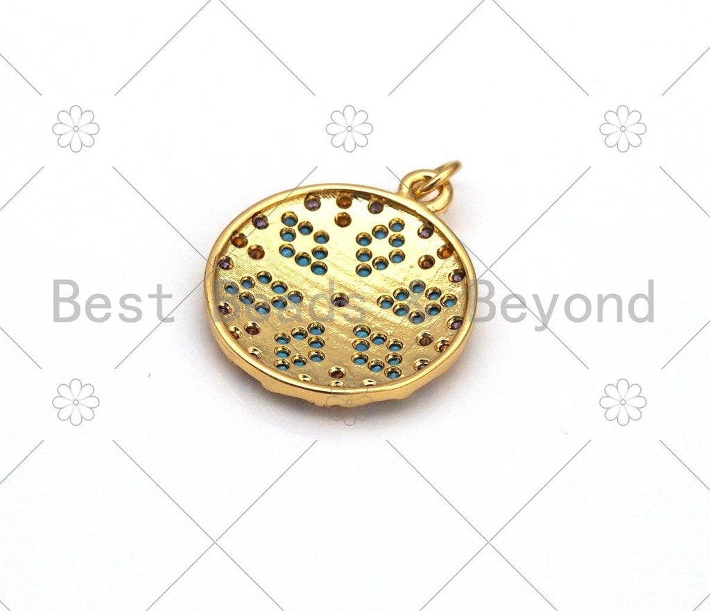 Colorful CZ MicroPave Flower Round Coin Shape Pendant, 18K Gold Filled CZ Flower Charm, Necklace Bracelet Charm Pendant,21x24mm, Sku#Y503