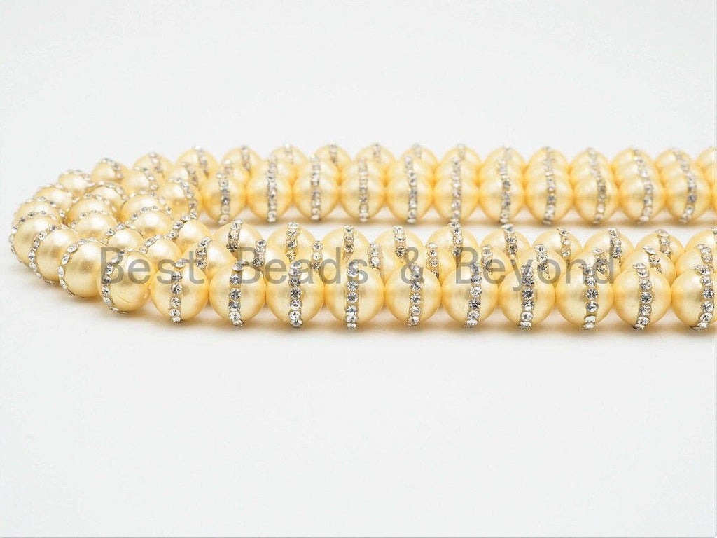 6mm/8mm/10mm/12mm Round Gold Pearl with rhinestone inlaid, Plated White Round Mother of Pearl Beads, 15.5inch Full strand,SKU#V31