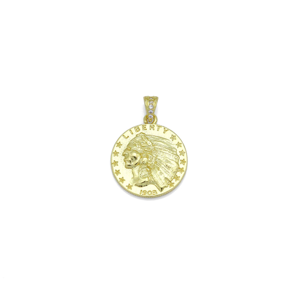 Indian Head Medallion Coin Charm Pendant, Sku#Y987