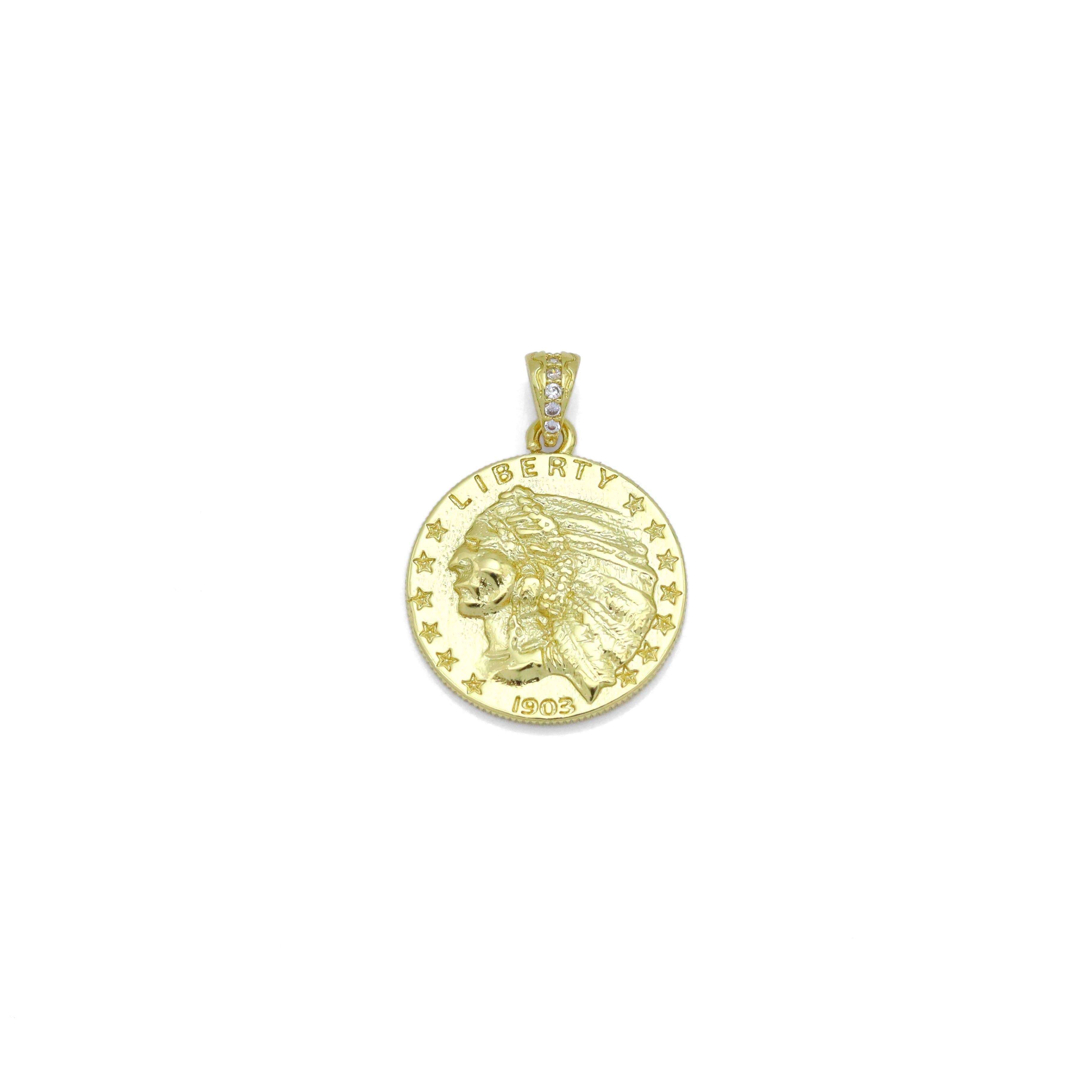 Indian Head Medallion Coin Charm Pendant, Sku#Y987