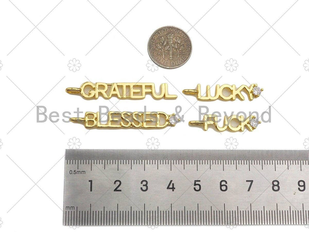 CZ Micro Pave Grateful Blessed Lucky Fuck word Pendant,Sku#Z1309